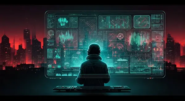 Create an image in the style of Syd Mead and Jean Giraud, blending futuristic and cyberpunk elements, depicting a person analyzing complex data on a holographic display, with a cityscape in the background, incorporating vibrant colors and intricate details, reminiscent of concept art from Blade Runner and Ghost in the Shell. Create an image in the style of Syd Mead and Jean Giraud, blending futuristic and cyberpunk elements, depicting a person analyzing complex data on a holographic display, with a cityscape in the background, incorporating vibrant colors and intricate details, reminiscent of concept art from Blade Runner and Ghost in the Shell.