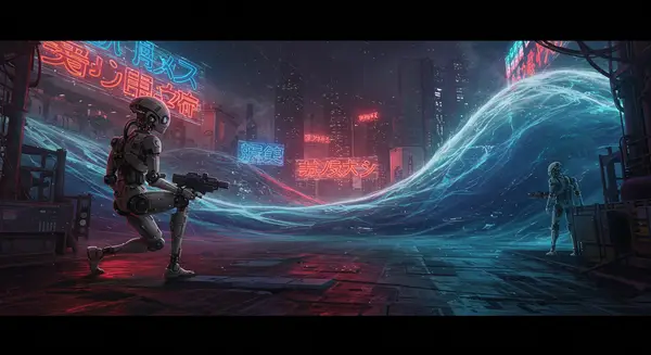 Create an image of a futuristic cityscape with robots and machines working together to solve complex problems, in the style of Syd Mead and Blade Runner, with a color palette inspired by the works of Ash Thorp and a sense of dynamic movement and energy, reminiscent of the futuristic landscapes depicted by H.R. Giger Create an image of a futuristic cityscape with robots and machines working together to solve complex problems, in the style of Syd Mead and Blade Runner, with a color palette inspired by the works of Ash Thorp and a sense of dynamic movement and energy, reminiscent of the futuristic landscapes depicted by H.R. Giger