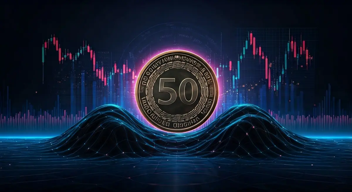 Generate an image of a futuristic cityscape with a giant Indonesian Rupiah coin in the center, surrounded by swirling graphs and charts, in the style of Syd Mead and Ash Thorp, with bold neon colors and a sense of dynamic energy. Generate an image of a futuristic cityscape with a giant Indonesian Rupiah coin in the center, surrounded by swirling graphs and charts, in the style of Syd Mead and Ash Thorp, with bold neon colors and a sense of dynamic energy.