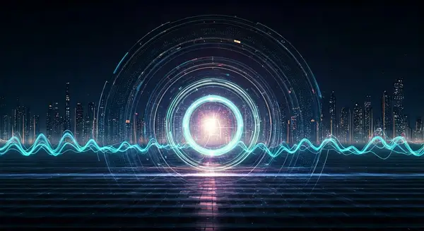 Generate an image that captures the essence of multimodal AI, with a futuristic cityscape in the background and diverse data streams converging into a central hub, reminiscent of Syd Mead's concept art and Ashley Wood's vibrant color palette, with a dash of Syd Barrett's psychedelic flair. Generate an image that captures the essence of multimodal AI, with a futuristic cityscape in the background and diverse data streams converging into a central hub, reminiscent of Syd Mead's concept art and Ashley Wood's vibrant color palette, with a dash of Syd Barrett's psychedelic flair.