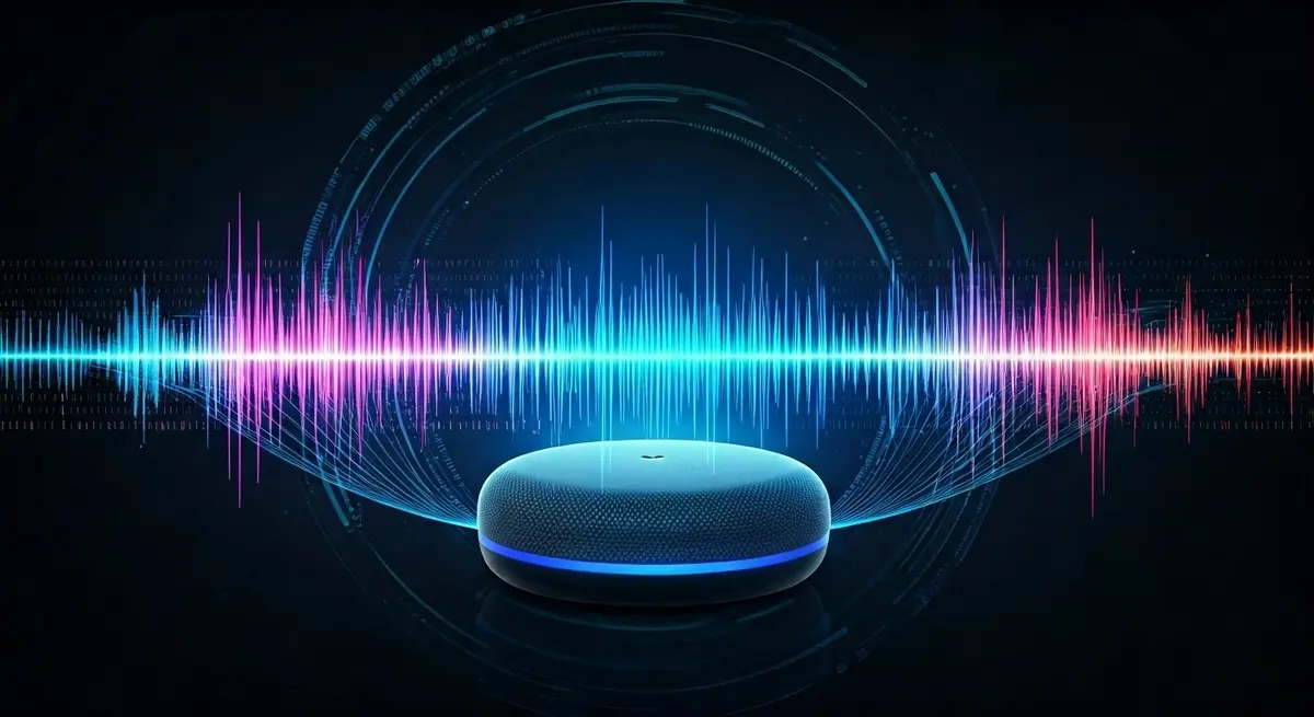 Generate an image that represents the intersection of human conversation and artificial intelligence, in the style of Syd Mead and H.R. Giger, with a futuristic, neon-lit cityscape in the background and a close-up of a voice assistant device in the foreground, surrounded by swirling audio waveforms and binary code, symbolizing the BLAB benchmark and the future of voice technology. Generate an image that represents the intersection of human conversation and artificial intelligence, in the style of Syd Mead and H.R. Giger, with a futuristic, neon-lit cityscape in the background and a close-up of a voice assistant device in the foreground, surrounded by swirling audio waveforms and binary code, symbolizing the BLAB benchmark and the future of voice technology.