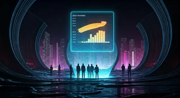 Create an image in the style of Syd Mead and Jean Giraud, blending elements of cyberpunk and futuristic utopianism. Depict a gleaming, high-tech cityscape with diverse individuals gathered around a holographic display projecting a graph of weighted utility levels. Incorporate vibrant colors and dynamic lighting to convey a sense of optimism and possibility. The overall mood should be one of harmony and collective progress, reflecting the fusion of technology and humanity. Create an image in the style of Syd Mead and Jean Giraud, blending elements of cyberpunk and futuristic utopianism. Depict a gleaming, high-tech cityscape with diverse individuals gathered around a holographic display projecting a graph of weighted utility levels. Incorporate vibrant colors and dynamic lighting to convey a sense of optimism and possibility. The overall mood should be one of harmony and collective progress, reflecting the fusion of technology and humanity.