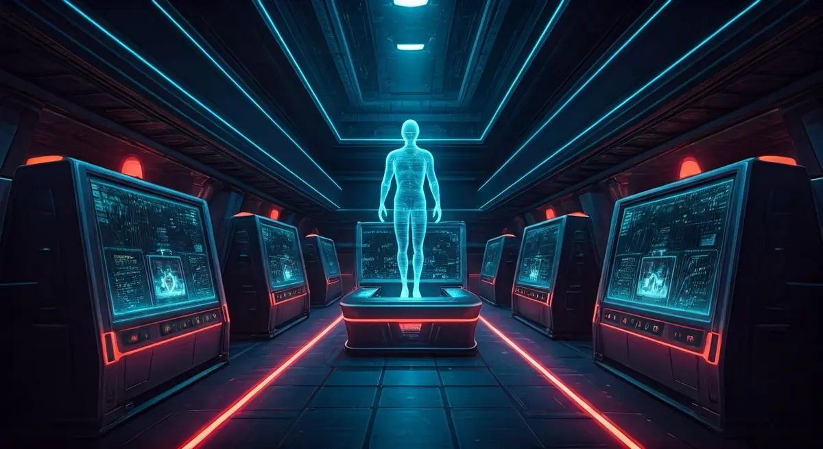 Generate an image in the style of Syd Mead and H.R. Giger, depicting a futuristic auction house with sleek, neon-lit bidding pods and AI-powered agents represented as ghostly, holographic entities, surrounded by a whirlwind of data streams and digital screens. Incorporate elements of cyberpunk and sci-fi, with a sense of high-stakes competition and cutting-edge technology. Generate an image in the style of Syd Mead and H.R. Giger, depicting a futuristic auction house with sleek, neon-lit bidding pods and AI-powered agents represented as ghostly, holographic entities, surrounded by a whirlwind of data streams and digital screens. Incorporate elements of cyberpunk and sci-fi, with a sense of high-stakes competition and cutting-edge technology.