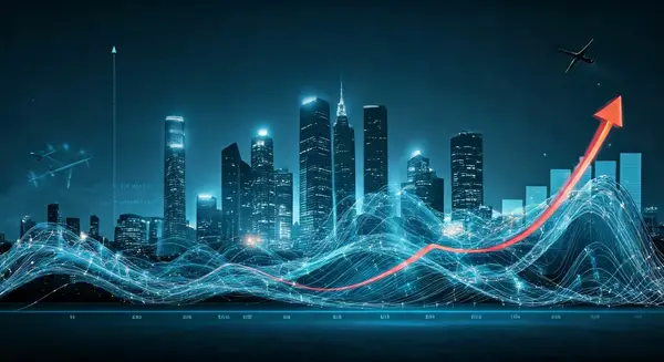 Create an image that captures the essence of a futuristic, high-tech business landscape, with sleek skyscrapers and neon-lit streets. Incorporate elements of exporting, such as cargo ships and airplanes, into the background. In the foreground, depict a graph showing an upward trend, symbolizing the relationship between export intensity and productivity. Use a vibrant color palette and a mix of digital and abstract elements, reminiscent of the styles of Syd Mead, H.R. Giger, and Ash Thorp. Add a sense of dynamism and energy to the image, conveying the idea of growth, innovation, and limitless possibilities. Create an image that captures the essence of a futuristic, high-tech business landscape, with sleek skyscrapers and neon-lit streets. Incorporate elements of exporting, such as cargo ships and airplanes, into the background. In the foreground, depict a graph showing an upward trend, symbolizing the relationship between export intensity and productivity. Use a vibrant color palette and a mix of digital and abstract elements, reminiscent of the styles of Syd Mead, H.R. Giger, and Ash Thorp. Add a sense of dynamism and energy to the image, conveying the idea of growth, innovation, and limitless possibilities.